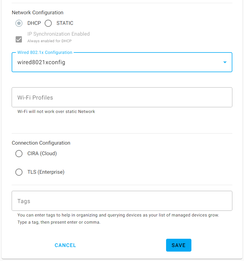 Figure 3: Example ACM profile with IEEE802.1x